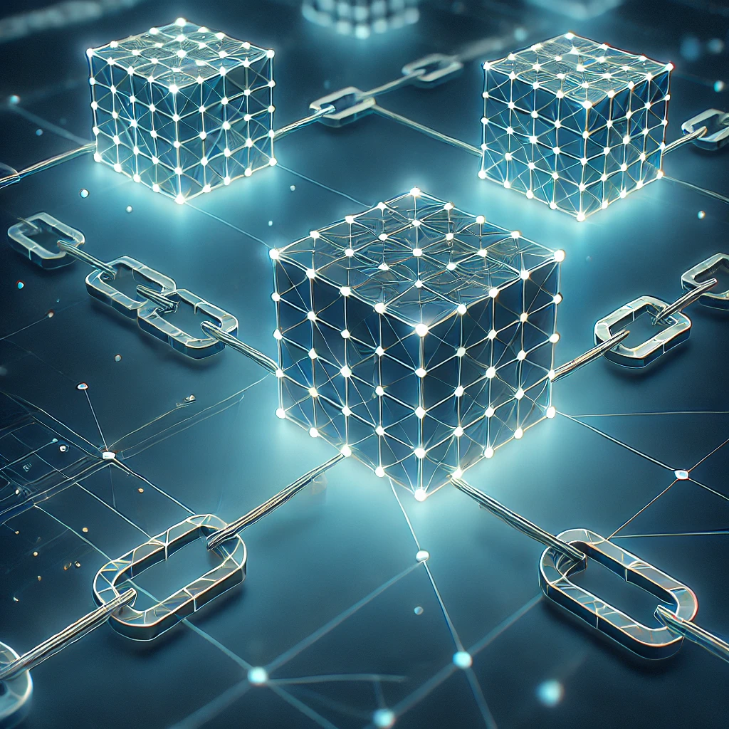 interconnected digital blocks and chains, symbolizing Layer 1 blockchains,